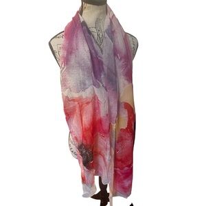 Talbots Watercolor Floral Modal Scarf Pink Purple Yellow 21x68 NWT Colorful New